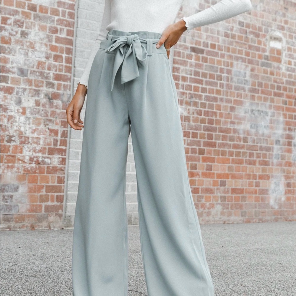 Petal & Pup Kieran Wide Leg Pants in Sage Green High Waisted Comfort Career